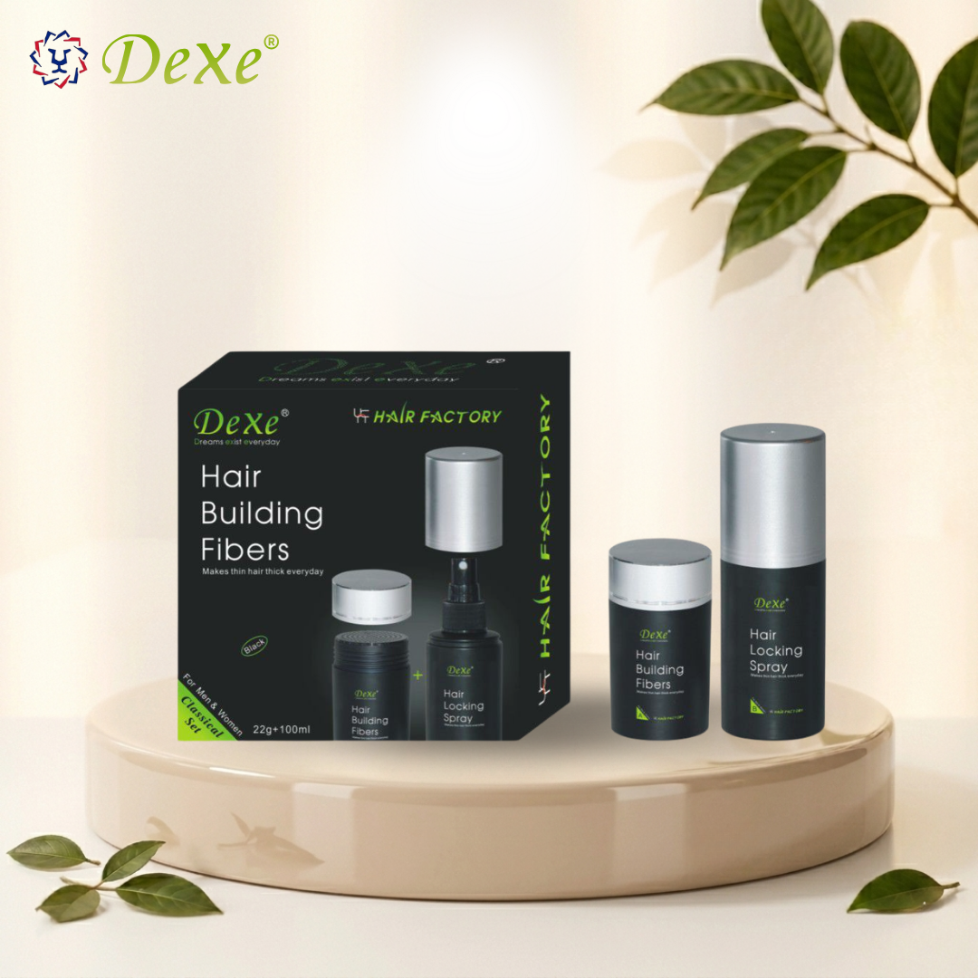 Dexe Black/Dark Brown Hair Building Fibers with Spray